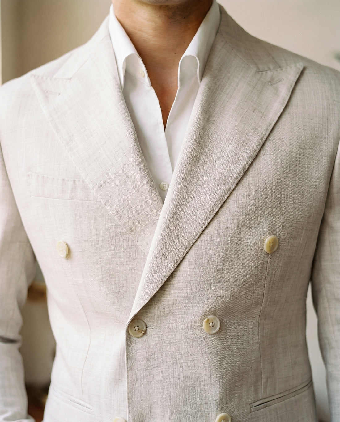 Jade Beige Aswan Suit — lapel