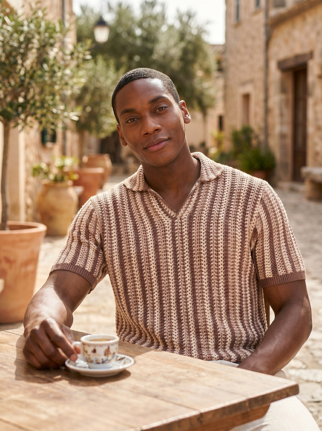 Cocoa Stripe — worn, café
