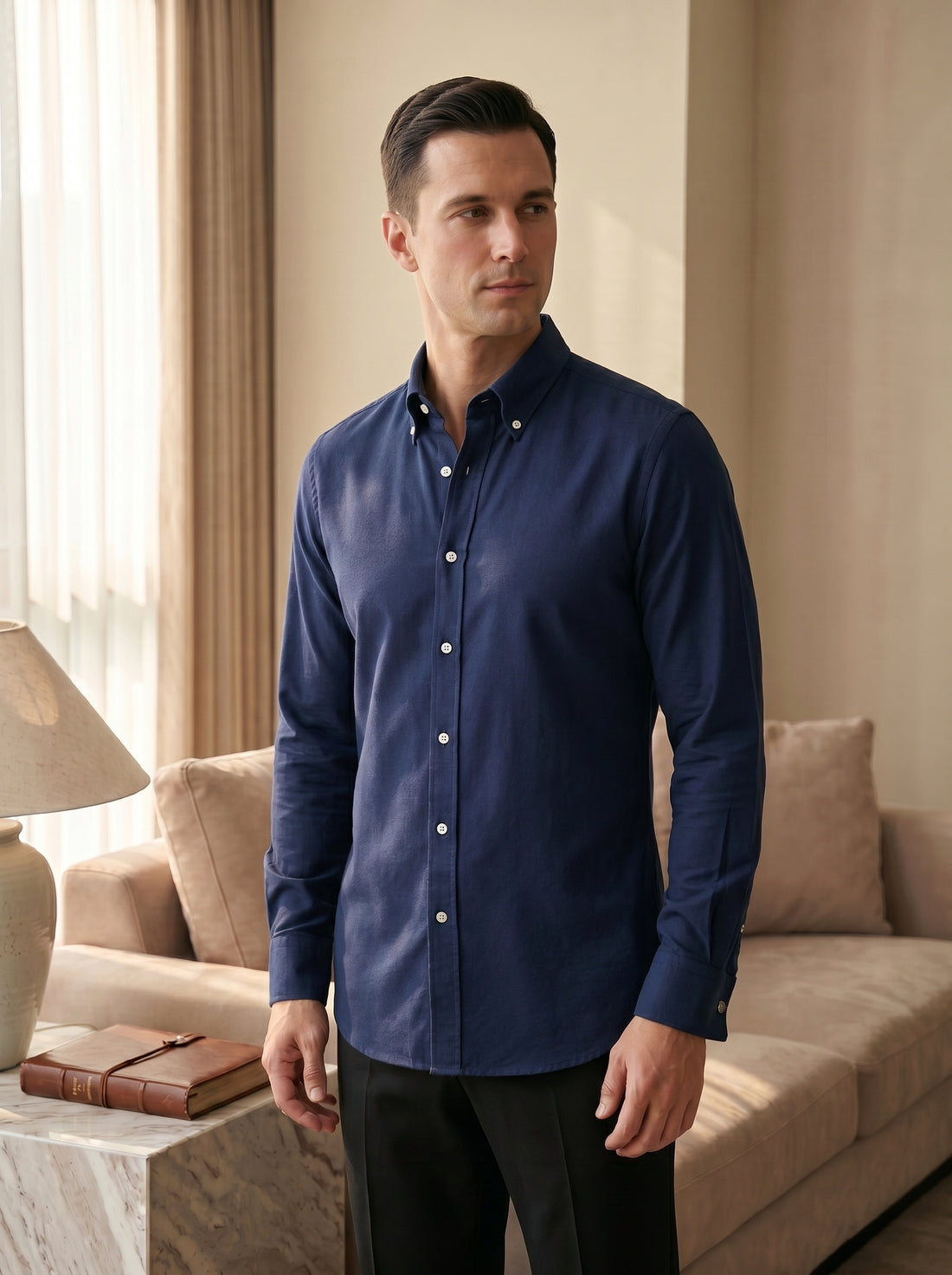 Navy The Memphis Oxford Shirt — three-quarter