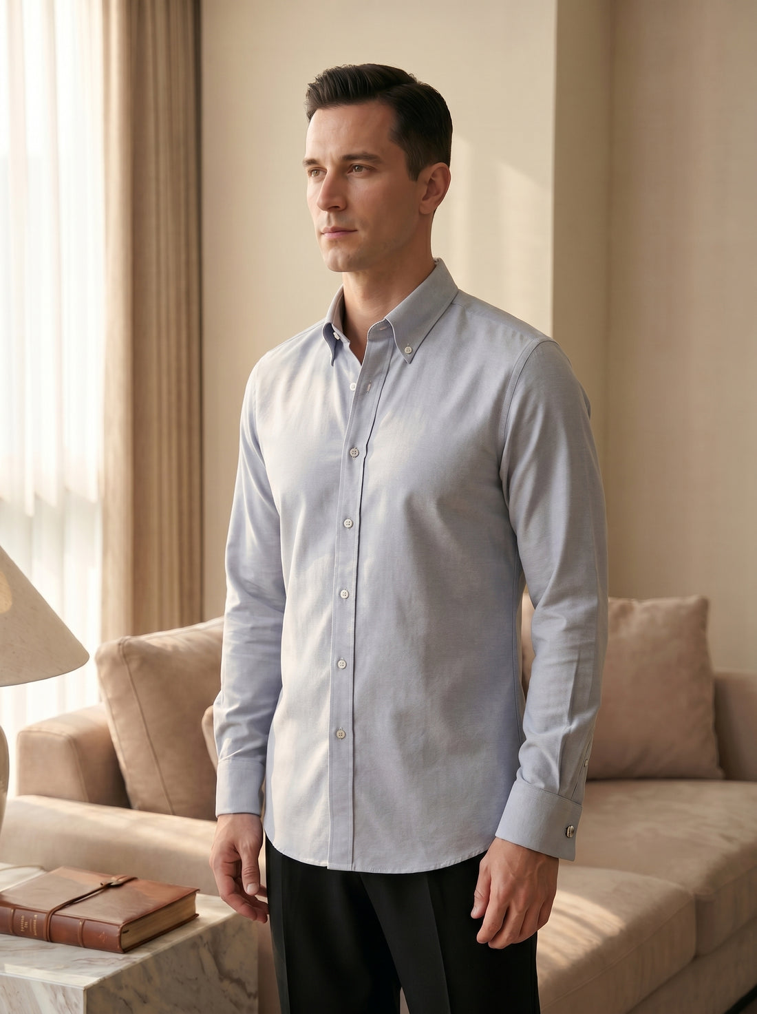 Smoke Gray The Memphis Oxford Shirt — three-quarter