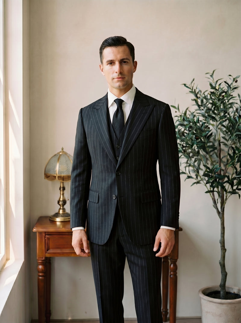 Black The Abydos Striped Three-Piece Suit — hero
