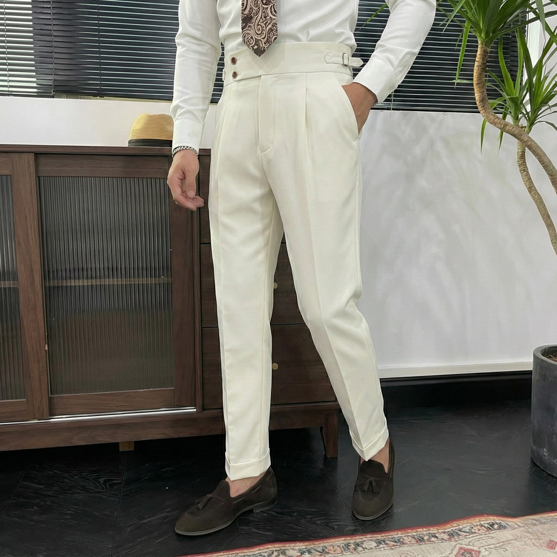 White The Akhmim Side-Tab Trouser — 1