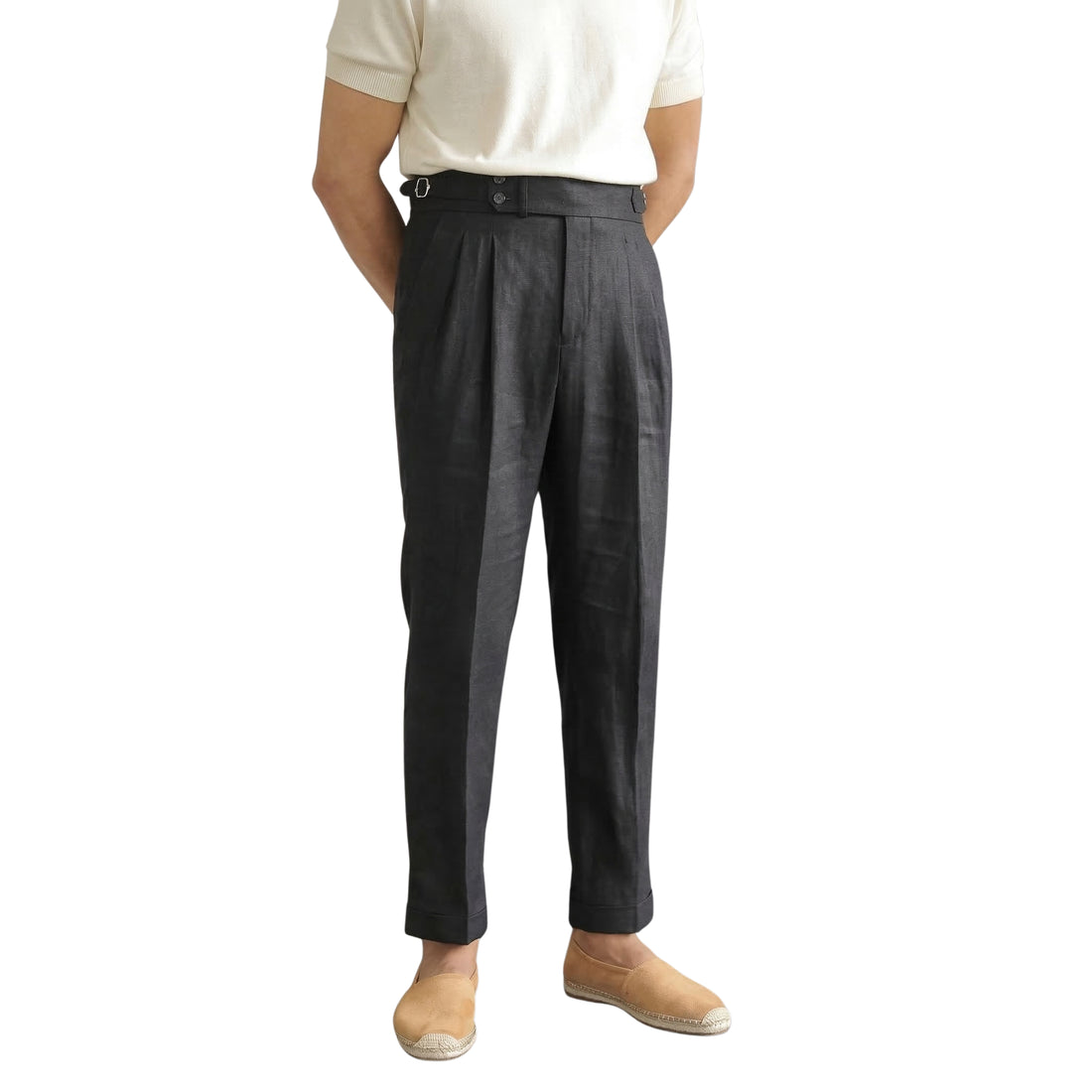 Black The Esna Linen Side-Tab Trouser — 0