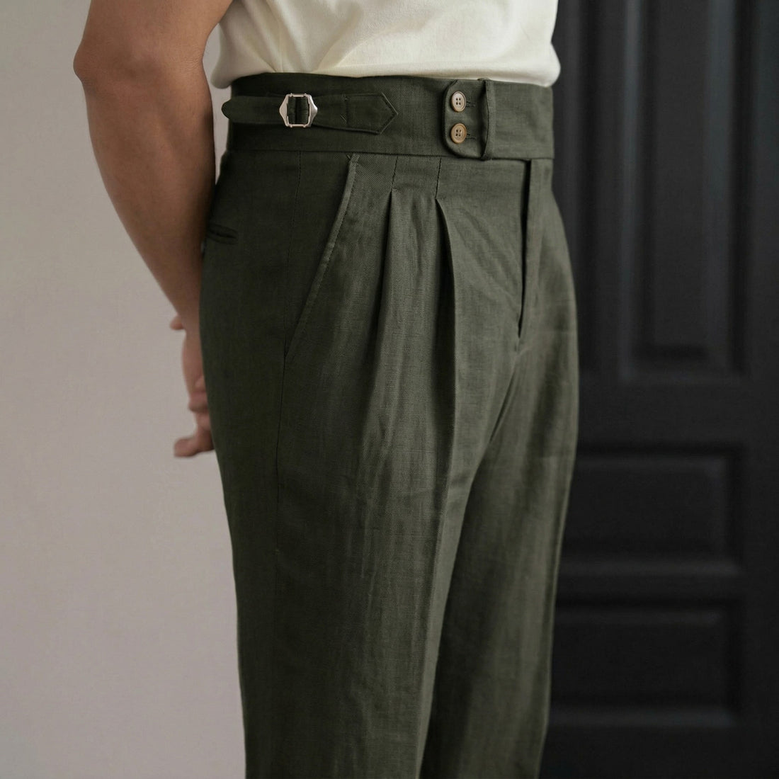 Olive The Esna Linen Side-Tab Trouser — 0
