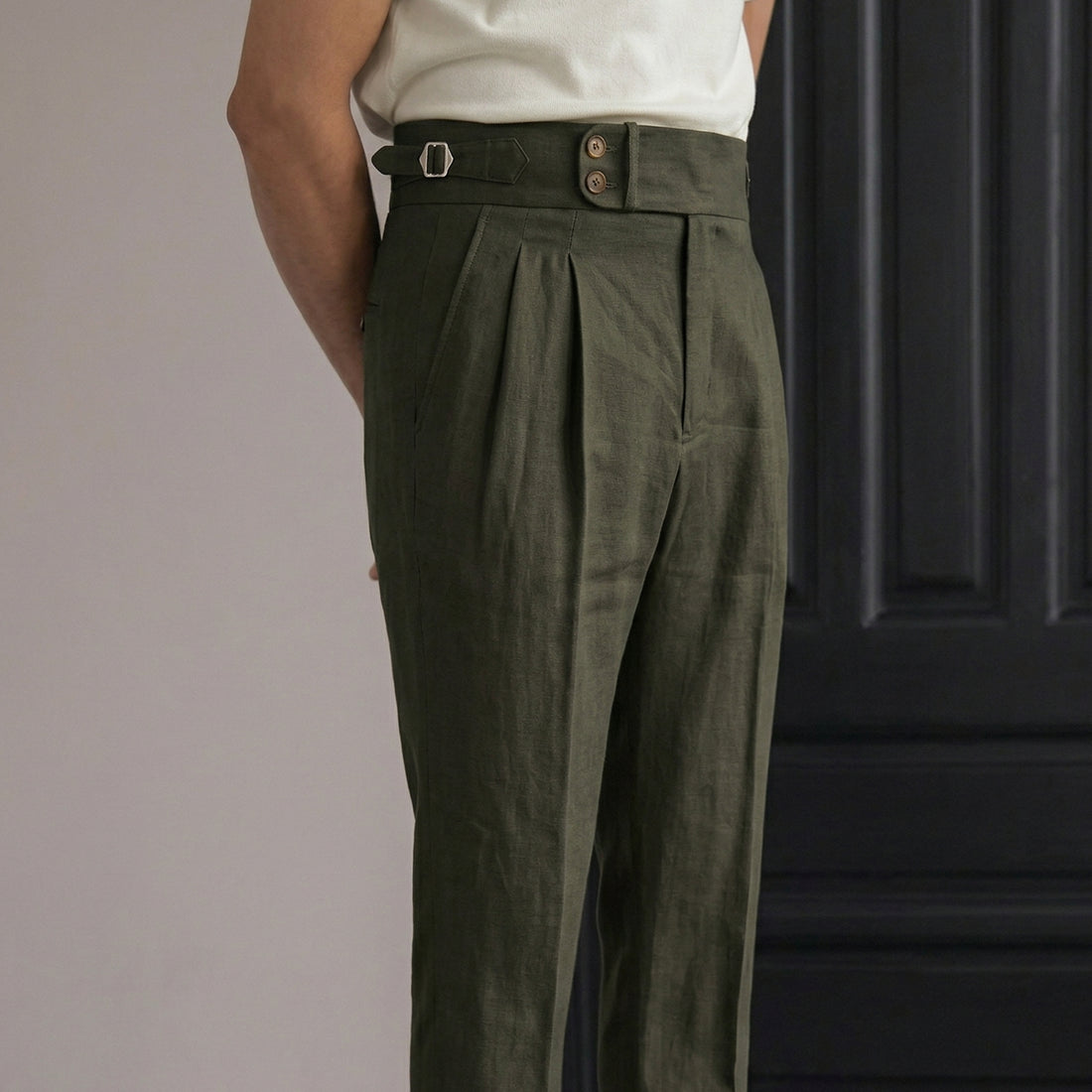 Olive The Esna Linen Side-Tab Trouser — 2
