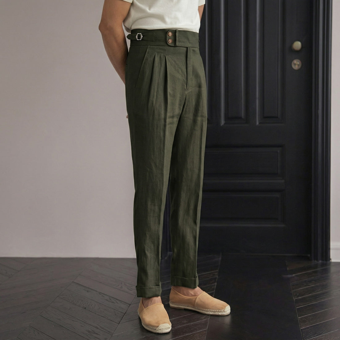 Olive The Esna Linen Side-Tab Trouser — 3