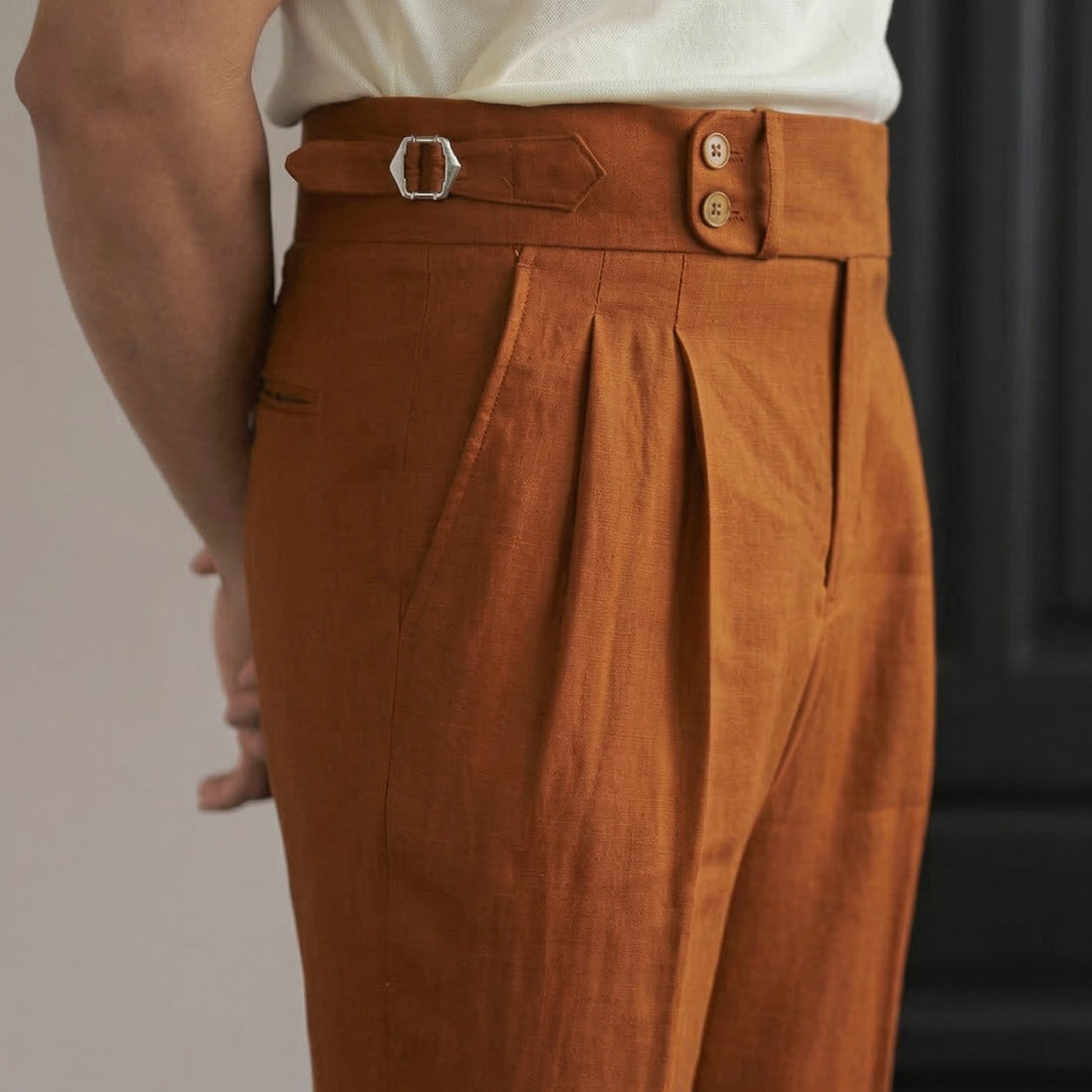 Orange The Esna Linen Side-Tab Trouser — 1