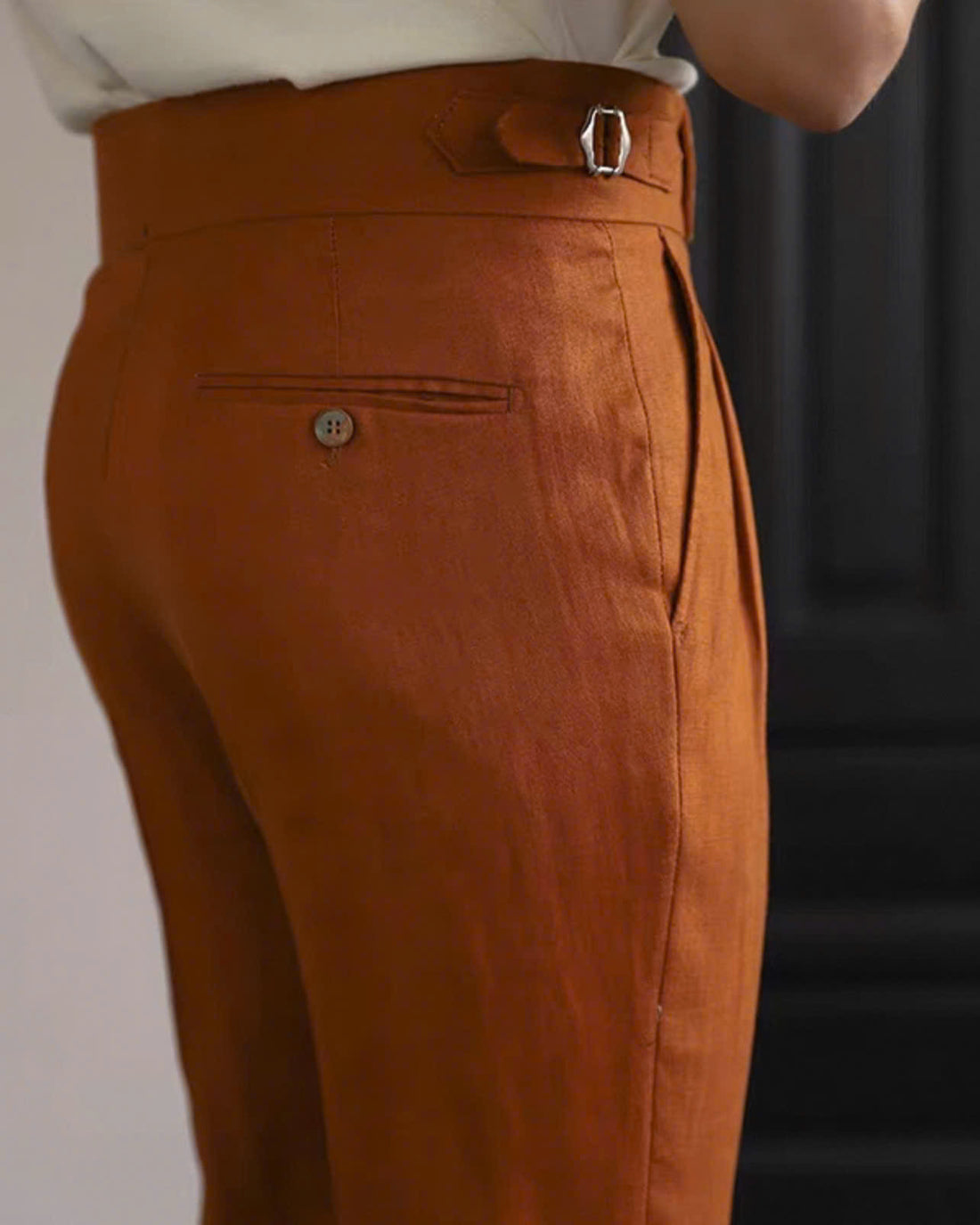 Orange The Esna Linen Side-Tab Trouser — 2