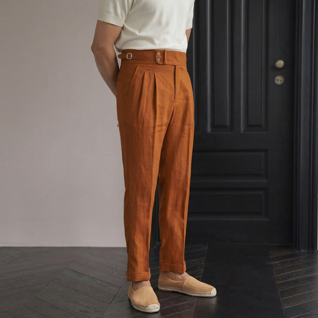 Orange The Esna Linen Side-Tab Trouser — 3