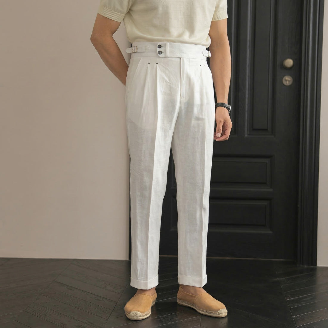 White The Esna Linen Side-Tab Trouser — 0