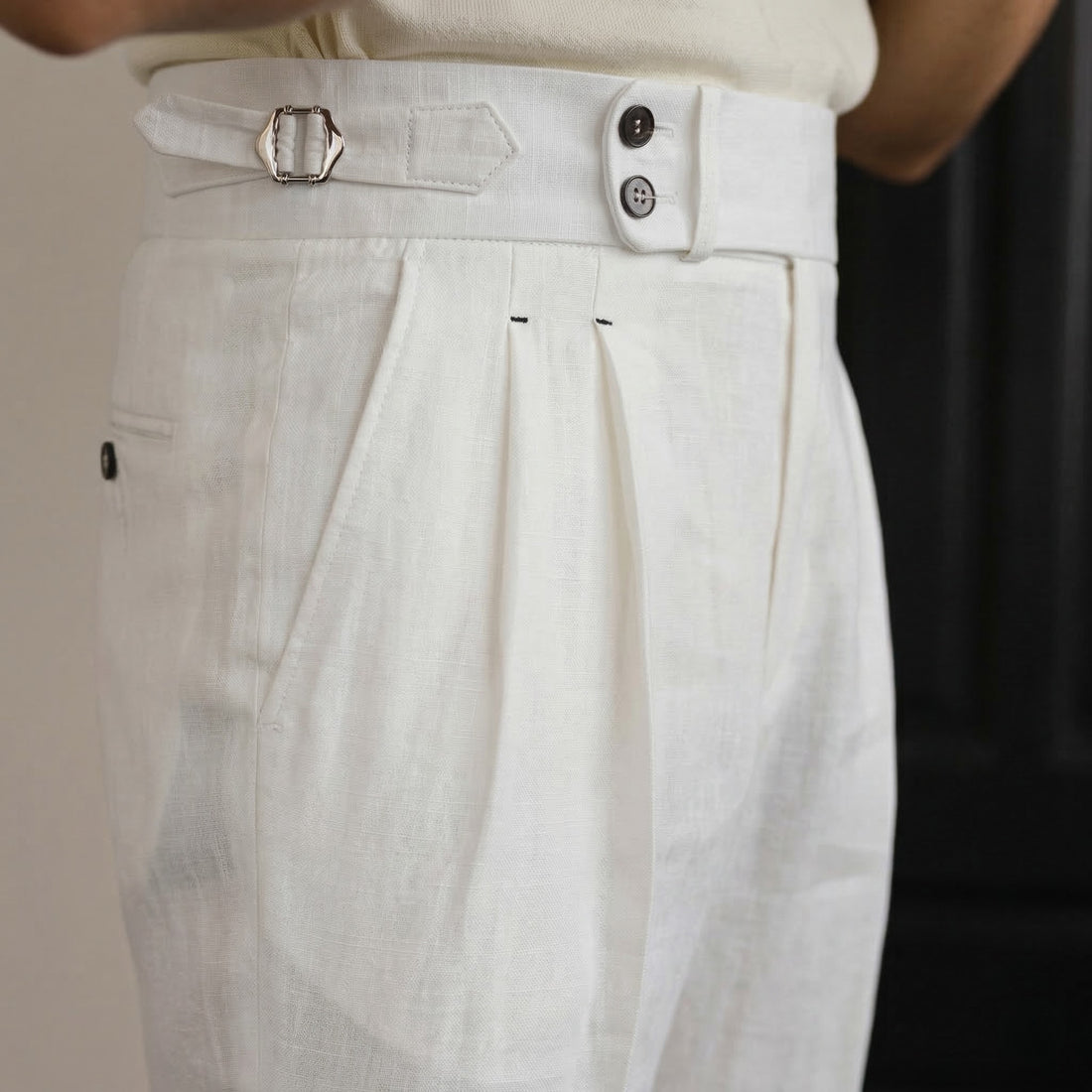 White The Esna Linen Side-Tab Trouser — 1