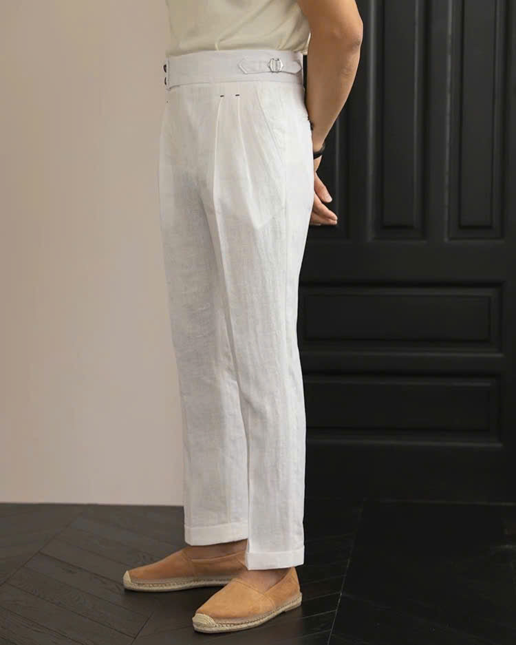 White The Esna Linen Side-Tab Trouser — 2