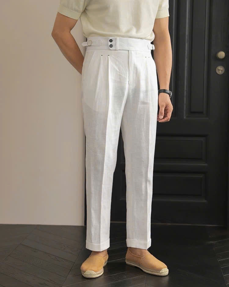 White The Esna Linen Side-Tab Trouser — 3