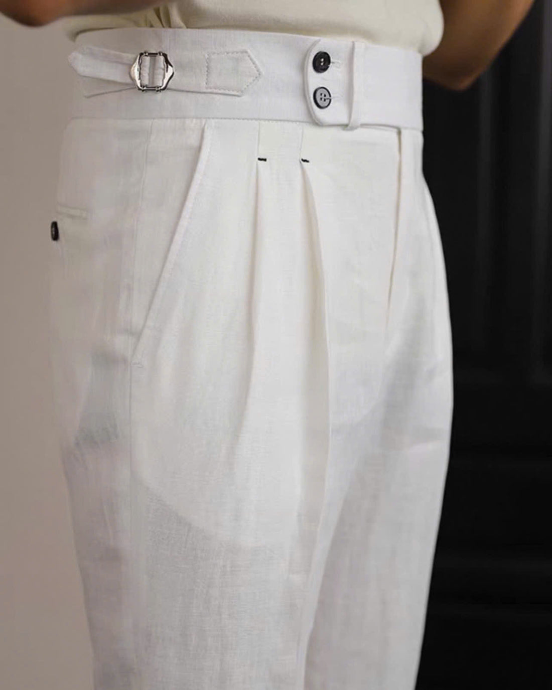 White The Esna Linen Side-Tab Trouser — 4