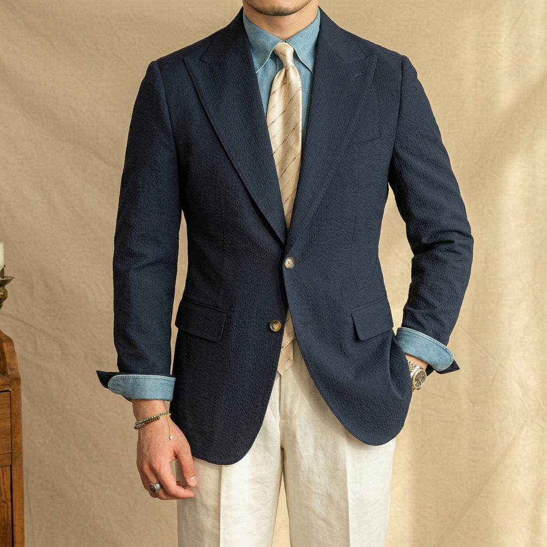 Navy The Girga Seersucker Blazer — 1