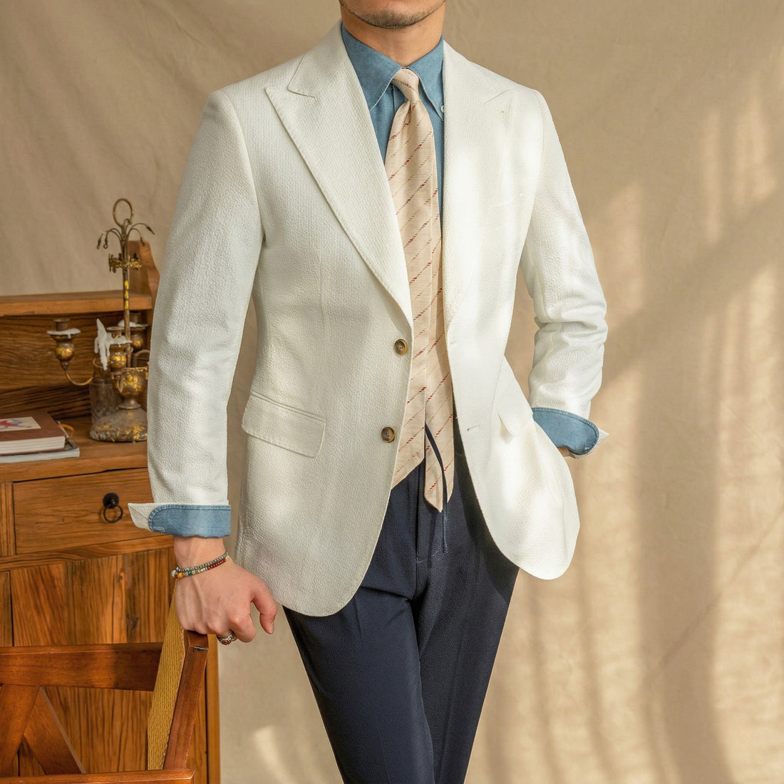 White The Girga Seersucker Blazer — 1
