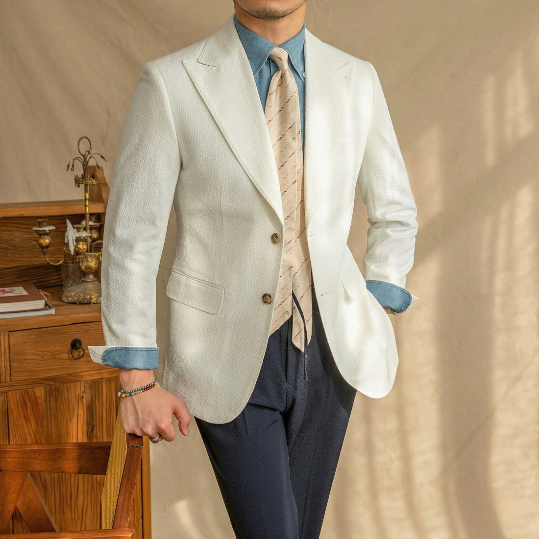 White The Girga Seersucker Blazer — 3