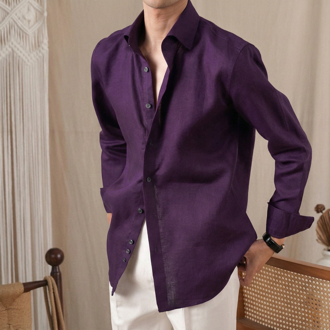 Purple The Minya Linen Shirt — 1