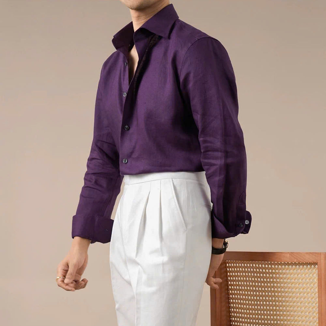 Purple The Minya Linen Shirt — 3
