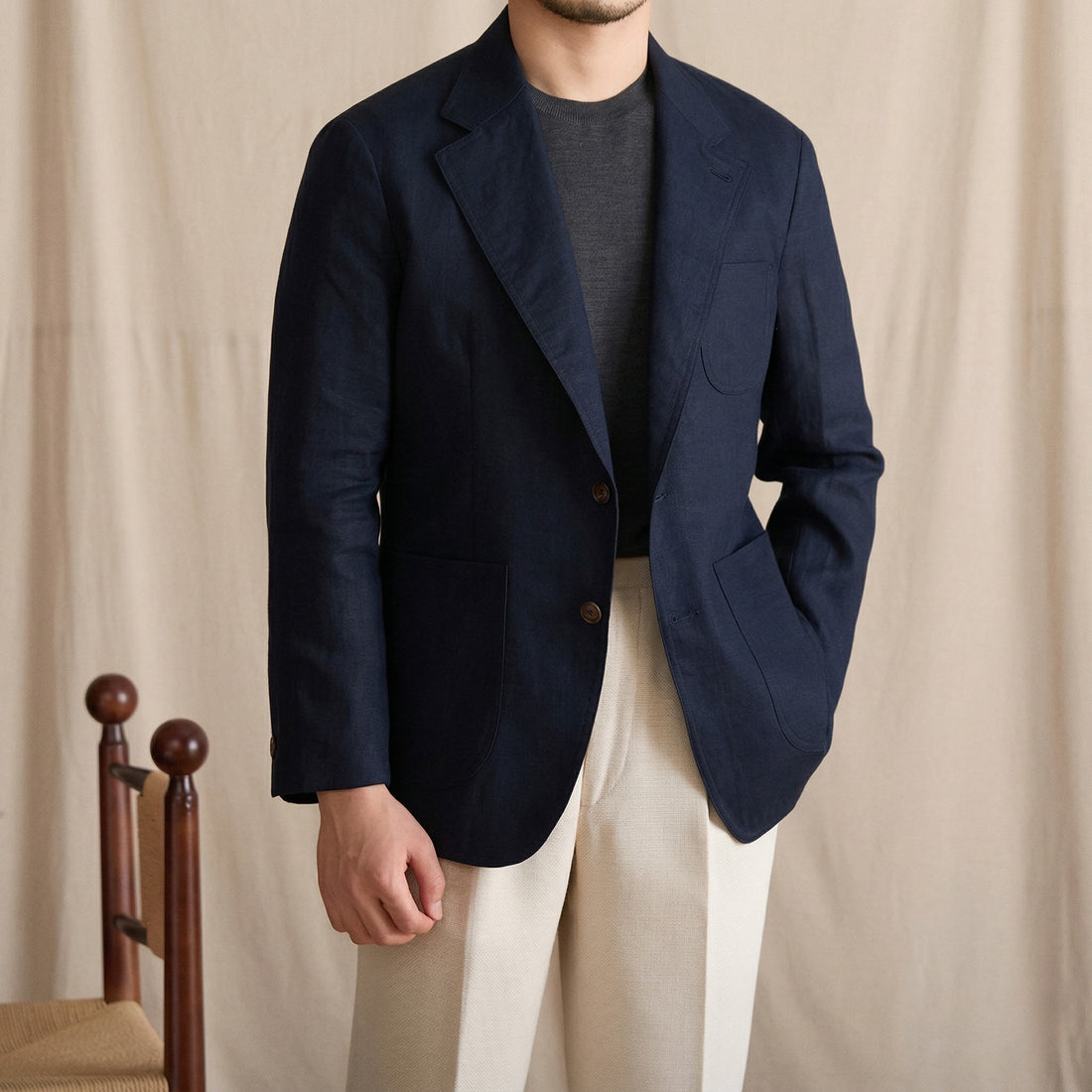 Navy The Philae Linen Blazer — 0