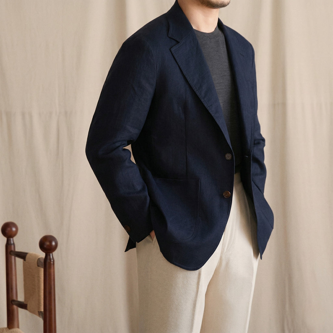 Navy The Philae Linen Blazer — 1