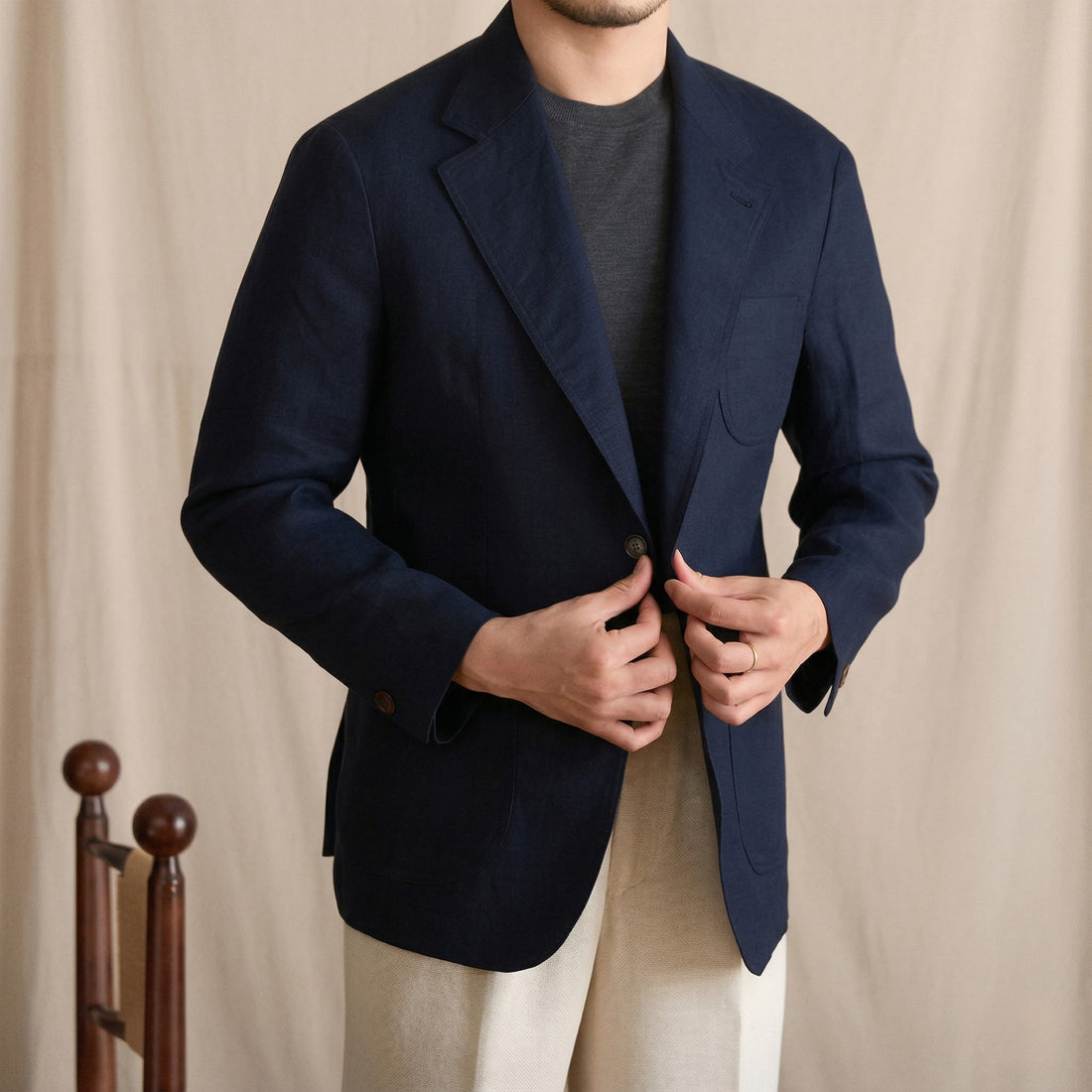 Navy The Philae Linen Blazer — 3